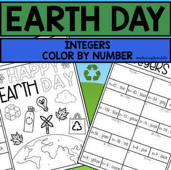 Preview of Earth Day Themed Integers Color by Number Activity for 7th Grade Math