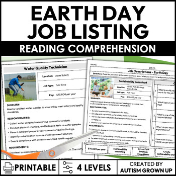Preview of Earth Day Themed Job Descriptions | Life Skills for Special Education