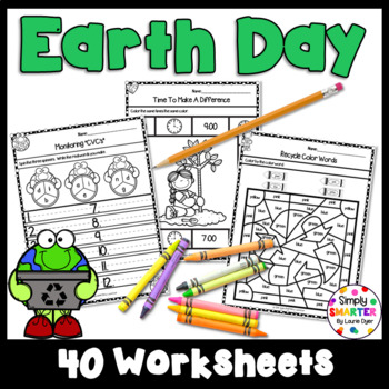 Preview of Earth Day Themed Kindergarten Math and Literacy Worksheets and Activities