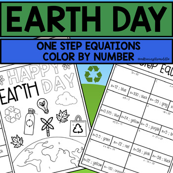 Preview of Earth Day Themed One Step Equations Color by Number | 7th Grade Math