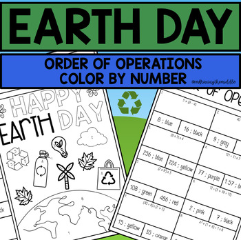 Preview of Earth Day Themed Order of Operations Color by Number | 7th Grade Math