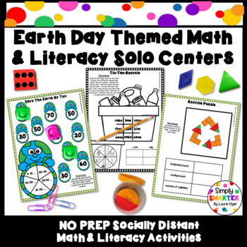 Preview of Earth Day Themed Solo Math And Literacy Socially Distanced Kindergarten Centers