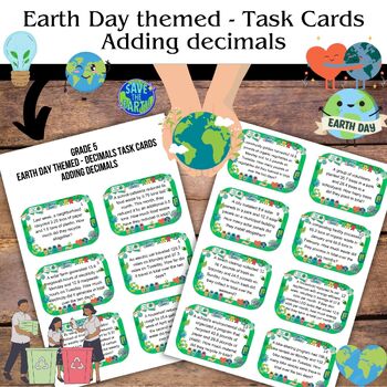 Preview of Earth Day Themed Task Cards Bundle - Add, Subtract, Multiply and Divide Decimals