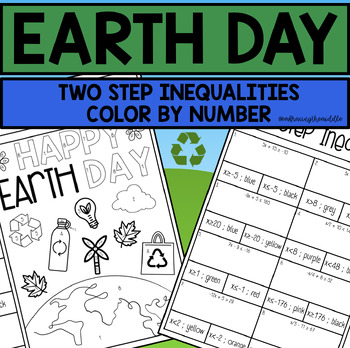 Preview of Earth Day Themed Two Step Inequalities Color by Number | 7th Grade Math