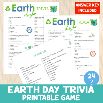 Preview of Earth Day Trivia, Party Game, Quiz, Questionnaire, Environment, Recycle, Centers