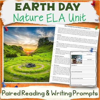 Preview of Earth Day Unit - Nature Paired Reading Activity Packet, Ecology Writing Prompts