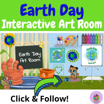 Preview of Earth Day Virtual Classroom- Interactive Art Room (Click and Follow)