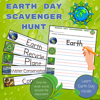 Preview of FREE Earth Day Vocab Scavenger Hunt (Preschool, Early EL, Montessori)