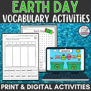 Preview of Earth Day Vocabulary Worksheets & Digital Activities Grades 2 & 3