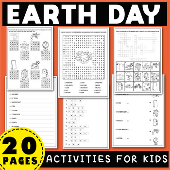 Preview of Earth Day Vocabulary Worksheets, Word Search, Word Scramble Puzzles, Crossword
