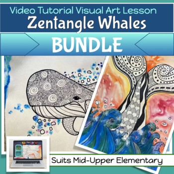 Preview of Earth Day WHALES Art Project BUNDLE with 2 VIDEO guides 4th - 7th grades