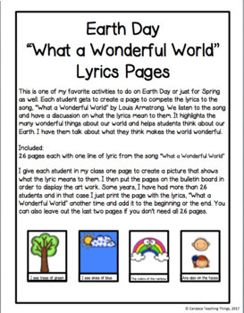 Earth Day What a Wonderful World Lyric Pages by Candace Teaching Things