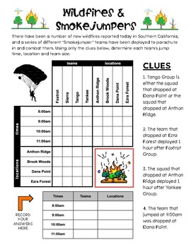 Preview of Earth Day - Wildfires and Smokejumpers - Critical Thinking Grid Logic Puzzle