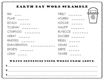 earth day word scramble