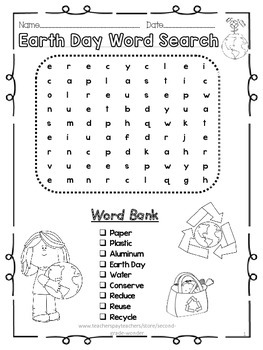 Earth Day Word Search by Second Grade Wonder | Teachers Pay Teachers