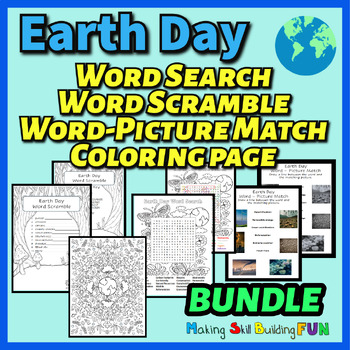 Preview of Earth Day Word Search Coloring Pages Word Scramble Activities Environment Bundle
