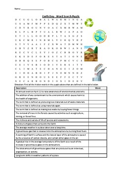 Preview of Earth Day - Word Search Puzzle Activity (Printable)