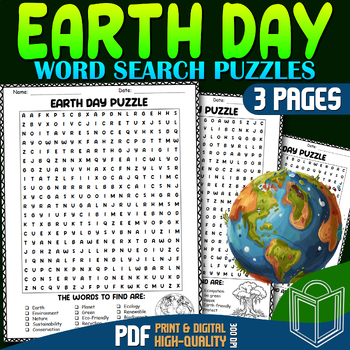 Preview of Earth Day 2024: Word Search Puzzles: Fun Activities for Classroom, Spring, Game