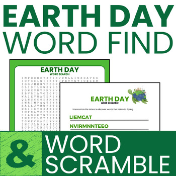 Preview of Earth Day Word Search and Word Scramble- Activity, Word Find, Worksheets