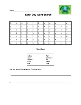 Preview of Earth Day Word Search with key vocabulary