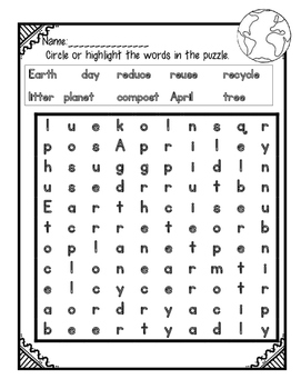 Earth Day Word Searches by Shining and Sparkling in First | TpT