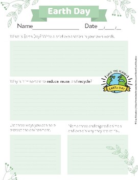 Preview of Earth Day Worksheet / Writing Prompts - PDF
