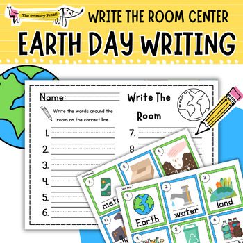 Preview of Earth Day Write The Room Word Hunt Center | April Handwriting & Vocabulary K-2