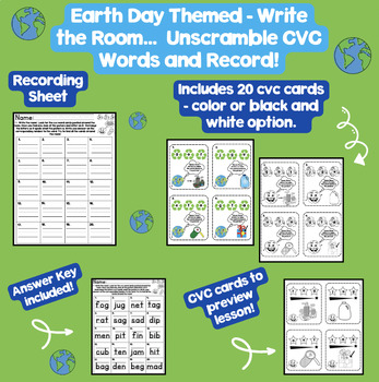 Preview of Earth Day - Write the Room. Unscramble CVC Words and Record!
