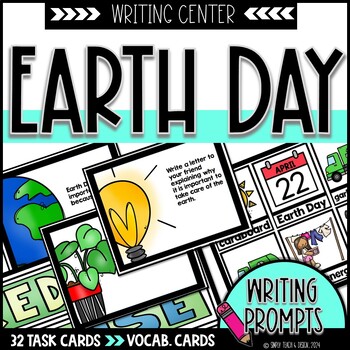 Preview of Earth Day Writing Prompt Task Cards| April Writing Center & Journal Writing