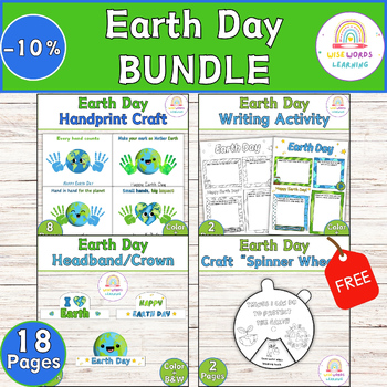 Preview of Earth Day Writing Prompts, Earth Headbands/Crowns, Earth Day Craft Handprint