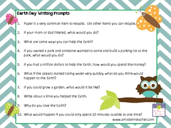 Earth Day Writing Prompts K, 1st, 2nd, 3rd, 4th by A Modern Teacher