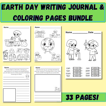 Preview of Earth Day Writing Prompts - Coloring Pages - Sight Words BUNDLE