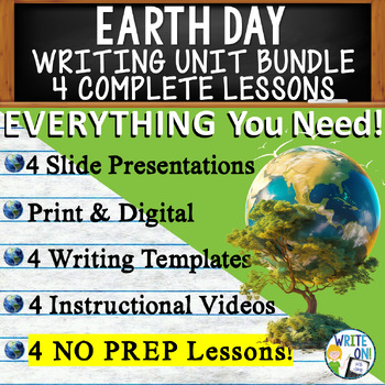 Preview of Earth Day Writing Unit - 4 Essay Activities, Graphic Organizers Quizzes, Rubrics