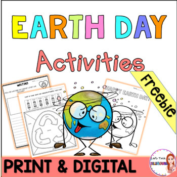Preview of FREE Earth Day Writing and math activities worksheets - coloring pages - digital