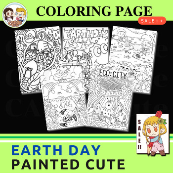 Preview of Earth Day Sustainability,Clipart,Doodle, Coloring page painted (B/W) cute set