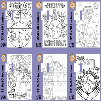 Preview of Earth Day coloring page Activity Collaborative Poster Bulletin Board Bundle