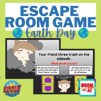 Preview of Earth Day environment BOOM CARDS Speech Therapy escape room inferencing NO PRINT