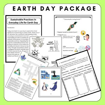 Preview of Earth Day package, reading, treasure hunt game activities, crossword puzzles