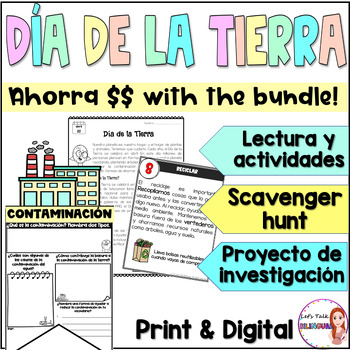 Preview of Earth Day reading,  activities, project in Spanish / Día de la Tierra / digital