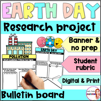 Preview of Earth Day research project writing and activities | pollution | Bulletin board