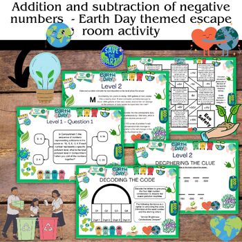Preview of Earth Day themed escape room - addition and subtraction of negative numbers