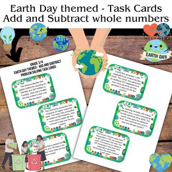 Preview of Earth Day themed task cards - addition and subtraction of whole numbers