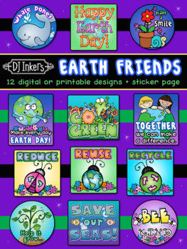 Preview of Earth Friends Digital Stickers for Earth Day and Conservation