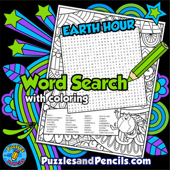 Preview of Earth Hour Word Search Puzzle Activity with Coloring | Wordsearch