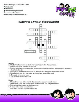 Earth Layers Crossword Puzzle by Mini Me Geology TpT