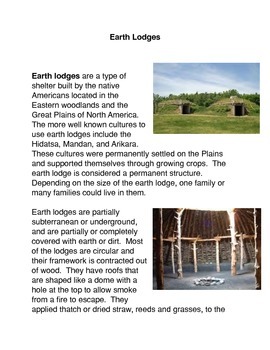 Preview of Earth Lodges Common Core Activity