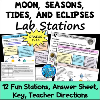 Earth Moon Sun System Stations Activities! - w/ Seasons, Moon Phases ...