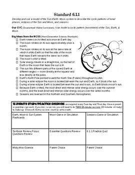 Preview of Earth, Moon & Sun Essential Questions with NGSS Big Ideas (Utah 6.1.1)