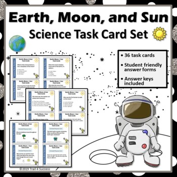 Preview of Earth, Moon, and Sun Space Task Cards - 36 Science Cards In All Worksheets