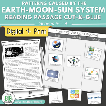 Preview of Earth-Moon-Sun System Reading Passage and Cut-and-Glue Digital and Printable